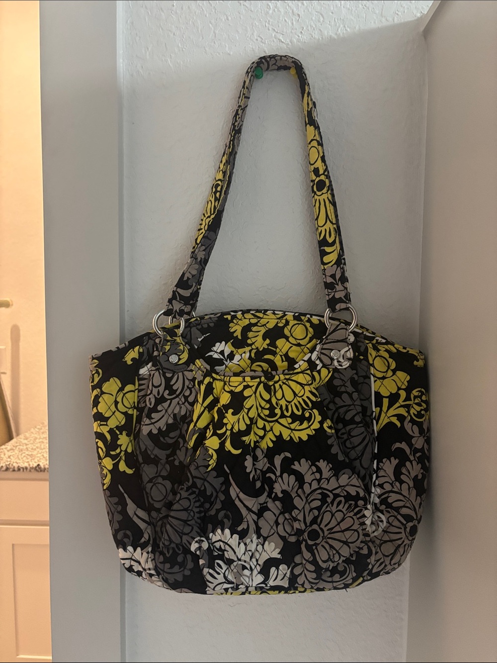 Vera Bradley Floral Pattern Tote Bag in Black, Yellow & Gray